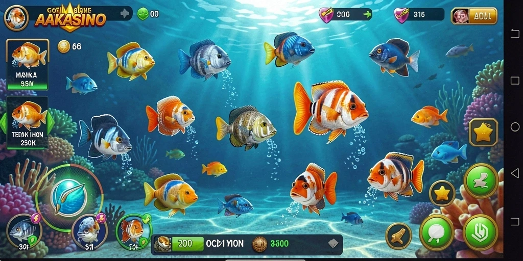 Tangkapan layar utama AAKASINO menampilkan aksi seru menembak ikan.