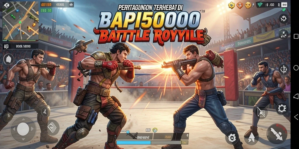 Tangkapan layar utama API5000 menunjukkan aksi intens dalam gameplay Battle Royale.
