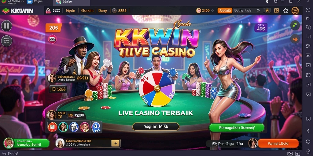 Tampilan gameplay KKWIN yang menawan dengan dealer langsung dan suasana kasino.