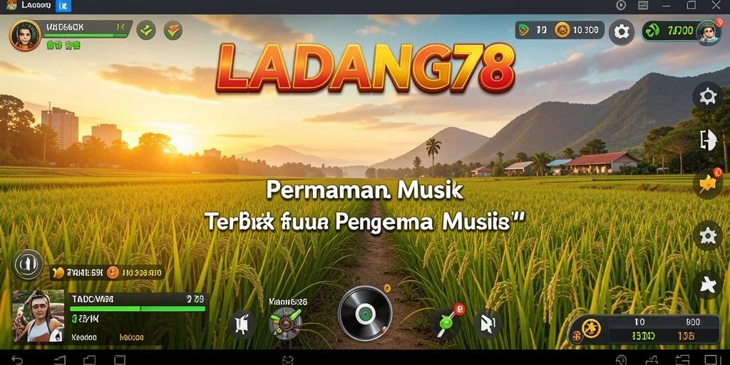 Screenshot utama LADANG78 menunjukkan gameplay musik yang seru dan interaktif.