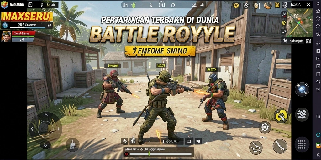 Tampilan menegangkan gameplay MAXSERU dalam aksi Battle Royale.