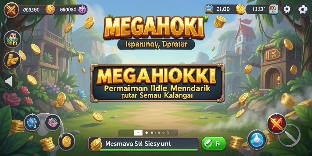 Tampilan gameplay MEGAHOKI dengan grafis menarik dan karakter unik.