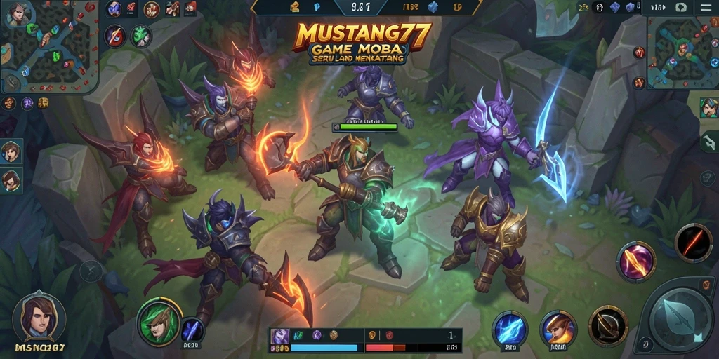 Tampilan aksi seru dalam gameplay MOBA MUSTANG77.