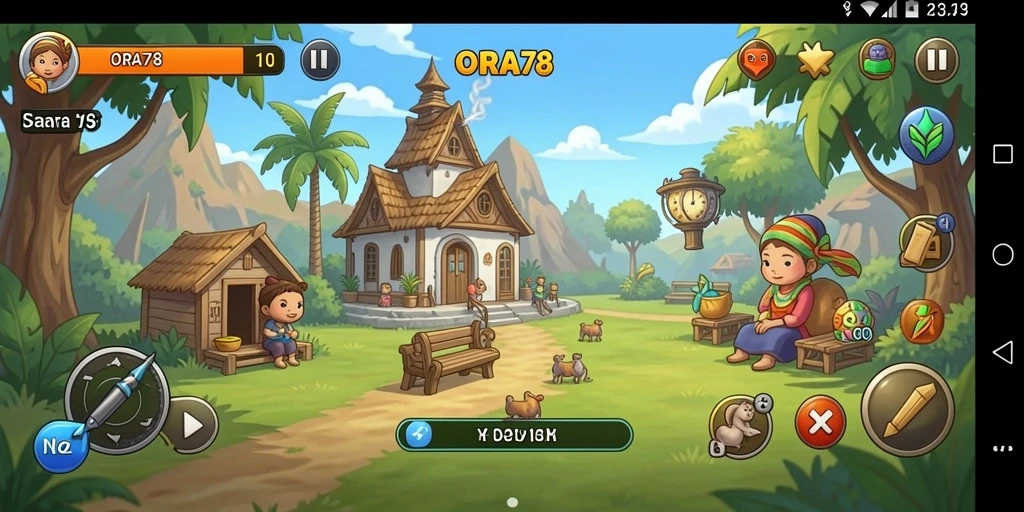 Tampilan gameplay ORA78 yang ceria dan menghibur.
