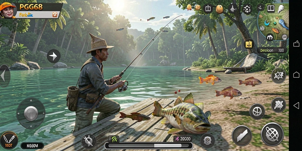 Tangkapan ikan berwarna-warni dalam gameplay PGG68 yang seru.