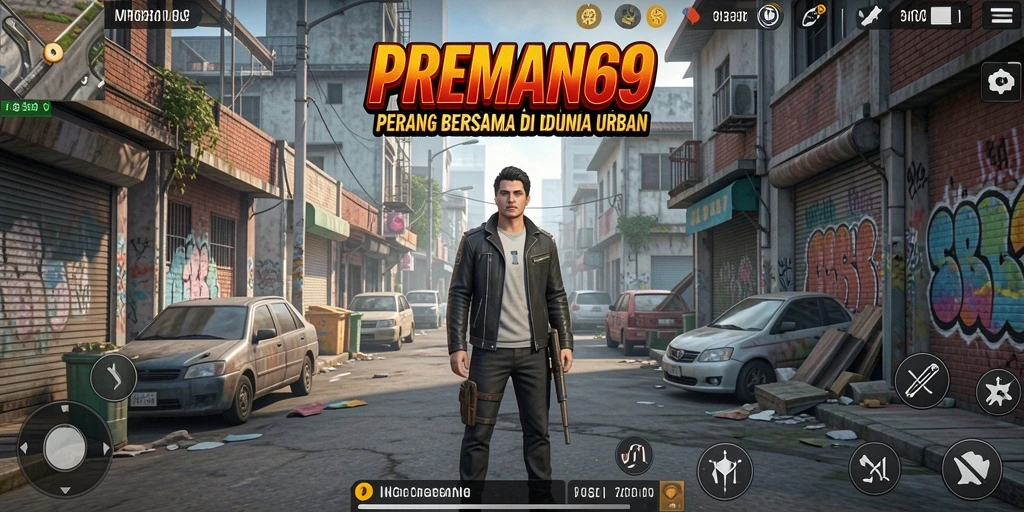 Tampilan screenshot gameplay intensif di PREMAN69 dengan aksi tembak-menembak.