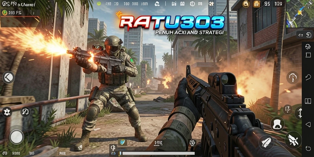 Screenshot RATU303 menampilkan aksi seru pertempuran FPS.