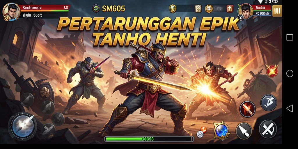 Screenshot SM605 menunjukkan pertarungan seru antar karakter game Fighting.
