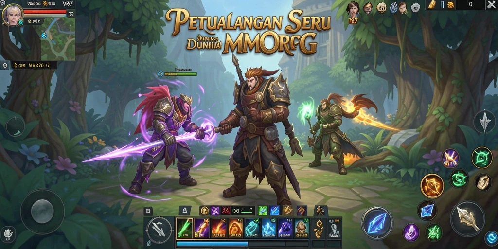 Screenshot utama V87 menampilkan pertarungan epik di dunia MMORPG.