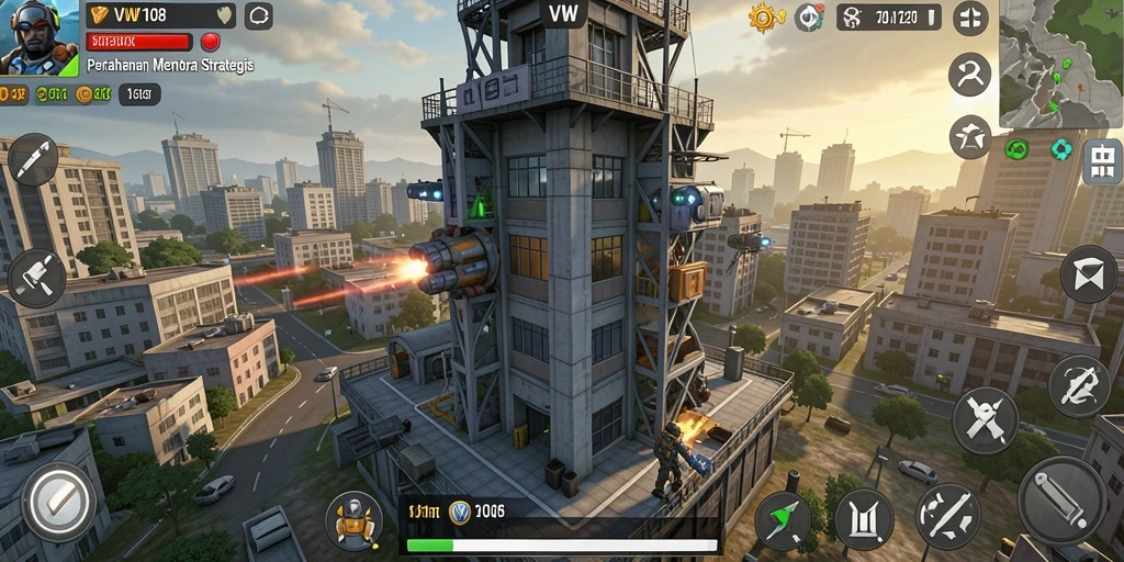 Tampilan gameplay VW108 dengan grafik menawan dan strategi pertahanan yang mendebarkan.